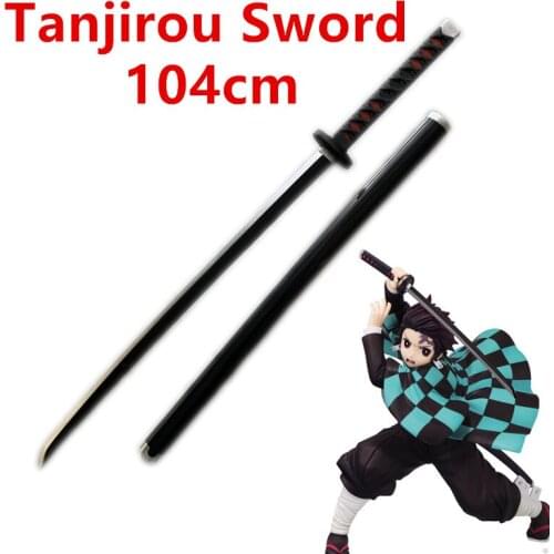 1:1 Anime 104cm Sword Weapon Demon Slayer Kimetsu no Yaiba Tanjirou Black Sowrd Cosplay Ninja Knife PU Prop Model Gift Decor
