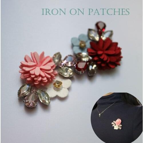 1pc flower beaded appliques patches for clothing DIY Iron on rhinestone patches Embroidery applique parches bordados para ropa