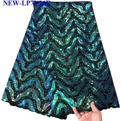 2018 New Design High Quality Mesh Fabric With Shine sequins For Party Dress High Quality green African Organza Lace Fabric LR005