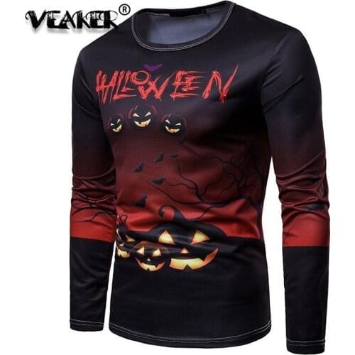 2018 Long sleeve T shirt Halloween Clothing Moon Tops Black Funny O-Neck 3d printed T-shirt Men Fashion Kuso Pumpkin Funny tee