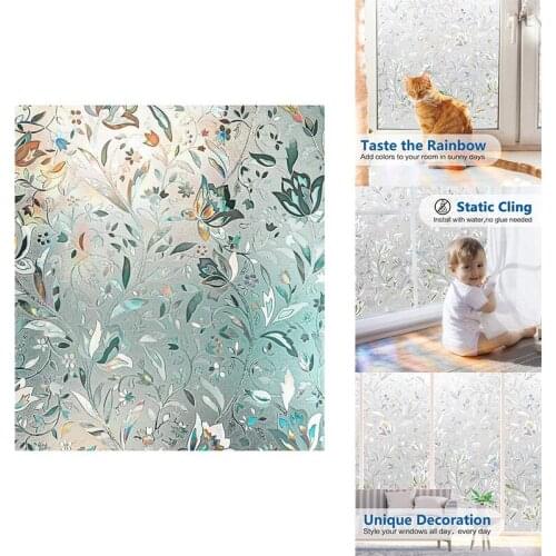 3D Rainbow Window Film Stained Glass Vinyl Static Non Adhesive Film Opaque Privacy Protective Tint