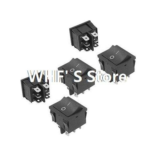 5 Pcs DPDT Black On/Off Rocker Switch AC 250V/6A 125V/10A