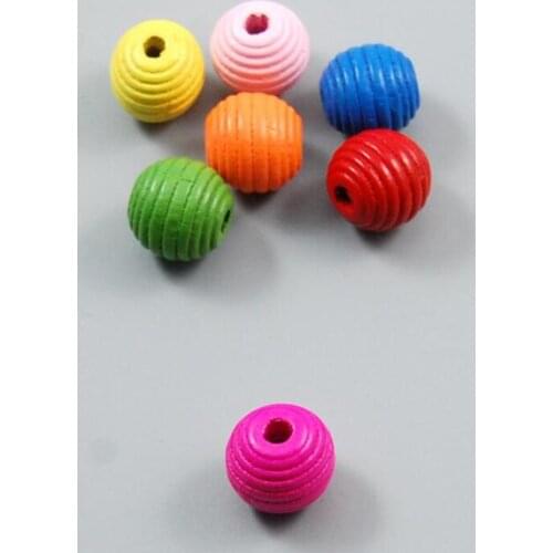 Round Wooden Beads 2020 New DIY Children Beaded Material Striped Colored Thread Bead Baby Rattle Pacifier