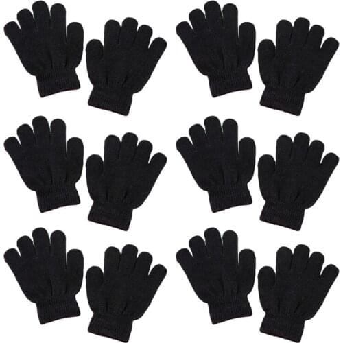 6 Pairs Kids Winter Knitted Full Finger Gloves Neon Solid Color Warm Mittens H9ED