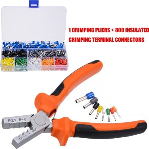 800pcs Electrical Cable Wire Terminal Connector With Ferrule Crimp Plier Nyoln Insulated Terminal For AWG 10-23 Crimp Tool Kit