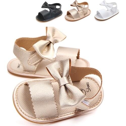 2021 Brand New Cute Newborn Infant Baby Girls Bowknot Princess Shoes Toddler Summer Sandals PU Non-slip Rubber ShoesSize 0-18M