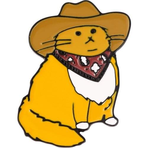 Cowboy Cats Enamel Pin Funny Animal Brooches Shirt Bag Denim Jeans Lapel Pins Cute Badge Cartoon Kitten Jewelry Gift for Friends