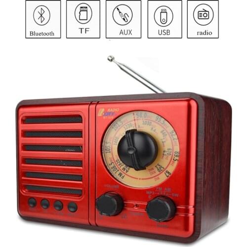 Digital FM radio, multi-function MP3 player, wooden radio handle portable retro bluetooth speaker support TF card / USB input