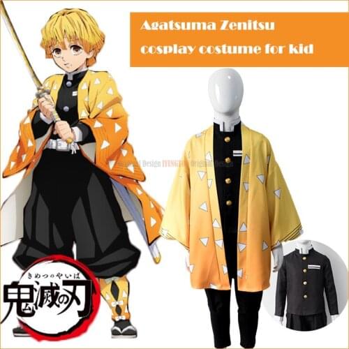 Kid Costume Anime Demon Slayer Kimetsu no Yaiba Agatsuma Zenitsu Cosplay Costume Kimono Uniform Halloween Costumes Carnival