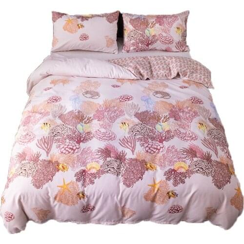 Home Textile 3 Pcs Bedding Set Queen Size Marine Coral Twill Fabric Duvet Cover Pillowcase King Size Bed Bed Linens
