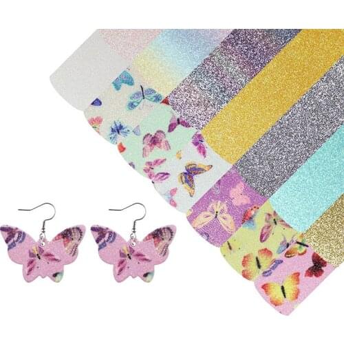 Butterfly Double Sided Leather Earrings Jewelry Material Sparkle Sequins PU Multi Purpose Material Hot Selling 10 Pieces /set