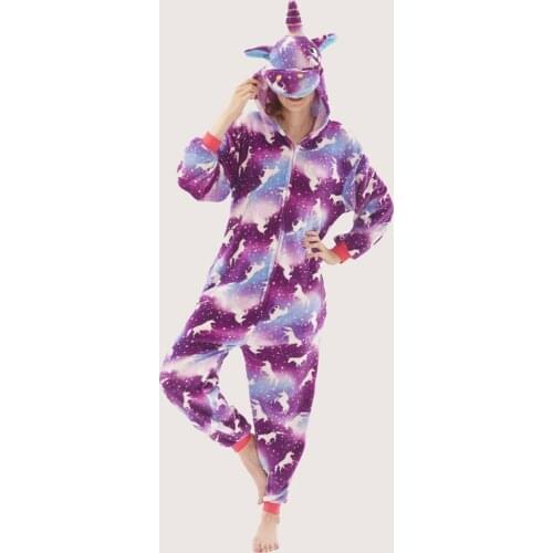 Purple Unicorn Kigurumi Pajamas for Adult Winter Pegasus Pijama Flannel Animal Onesies Sleepwear Cosplay Jumpsuit