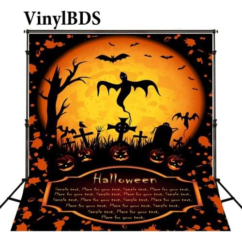 VinylBDS Halloween Ghost Bat Cross Photography Backdrops Halloween Tombstone Orange Moon Photography Studio Backgrounds