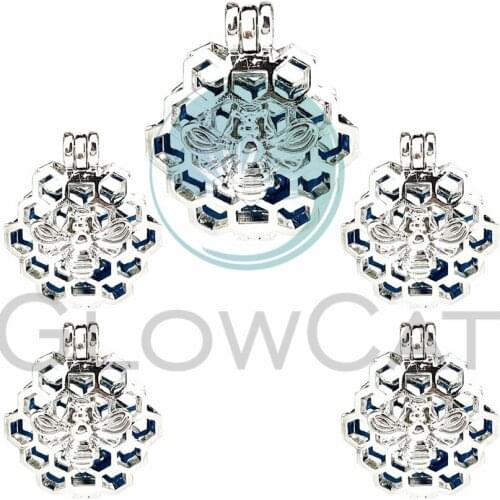 5pcs Silver Color Honey Bee Comb Oyster Pearl Cage Lockets Charms Perfume Essential Oil Diffuser Cage Pendant Jewelry