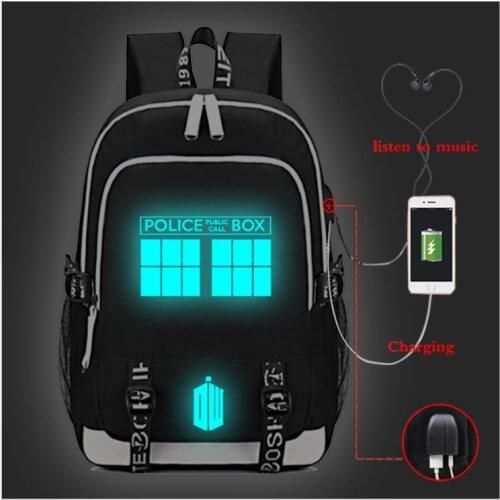 Doctor Who USB Charge Backpack School Bags Men&Women Student Canvas Bag Laptop Travel Shoulder Bags
