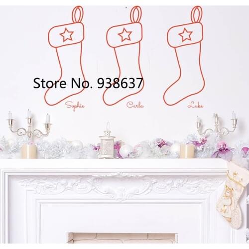 Personalised Name Christmas Stockings Wall Stickers Festival Home Decoration Door Wall Window Decor Vinyl Removable Decals ZB057