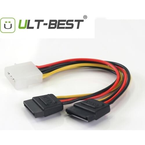 ULT-Best SATA Power Cable Splitter Molex 4pin to Serial ATA 15pin x 2 Male Female Y Hard Drive Cables 15CM