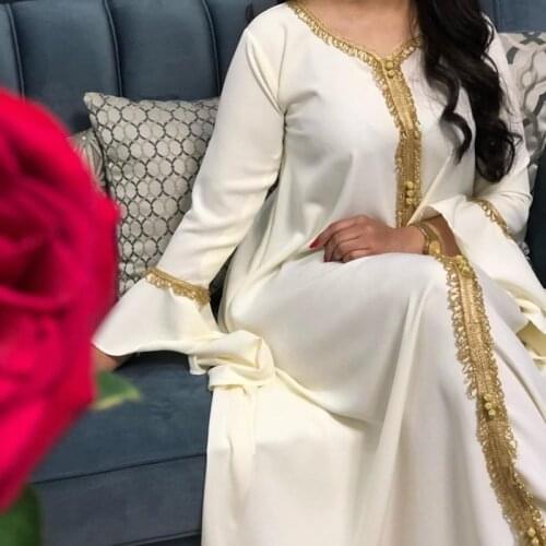 Jalabiya Kaftan Arabic Dress For Women Dubai Turkey Abaya Embroidery Loose Djellaba Muslim Fashion Islamic Clothing White