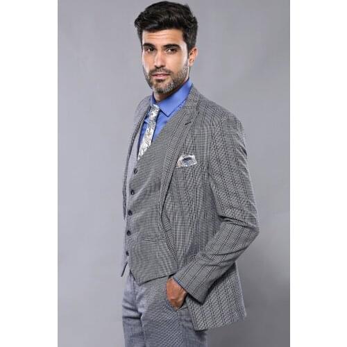 Plaid Navy Slim-Fit Vested Suit Wessi