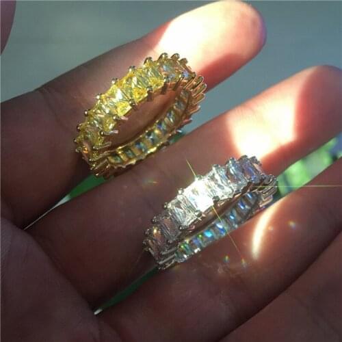 Fashion Princess Cut Ring AAAAA Cz Stone Silver color Engagement wedding band ring for women men Finger Jewelry Gift