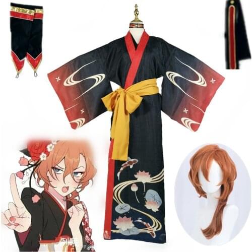Anime Bungou Stray Dogs Cosplay Costume Nakahara Chuuya Cosplay Costumes Black Kimono Set Outfit Halloween Clothing cosplay wigs