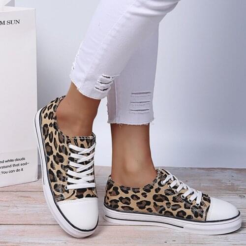 Zapatos Planos Shoes Women 2021 Size 43 Fashion Leopard Canvas Shoes Lace Up Flats Women Platform Casual Shoes Zapatos De Mujer