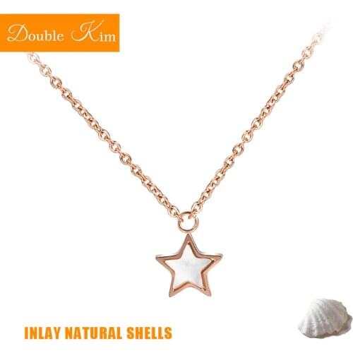 Star Shell Pendant Necklace Titanium Stainless Steel Material Inlaid Natural Shells Chain Necklace Fashion Trendy Women Jewelry