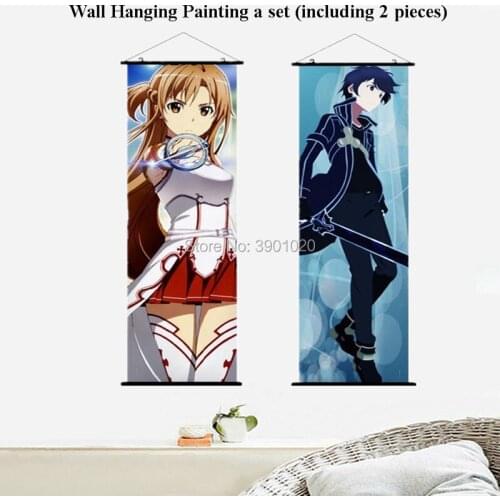 Cartoon Sword Art Online Kirito Hanging scroll Wall Painting picture 50cmx150cm Home Decor girl Asuna Poster 40cmx100cm