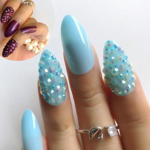 Custom made grape Amethyst Diamond fake nail long tip professional full set of fashion Nail polishing Acrylic false nail