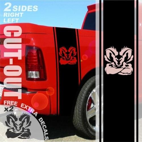 For 1500 2500 3500 Truck Bed side stripe Ram Head decal Sticker Graphics DS011A
