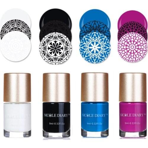 NICOLE DIARY 9ml Nail Stamping Polish 5ml Black Gold Silver Colorful Nail Art Plate Printing Varnish