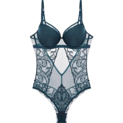 Lace Lingerie Sexy Erotic Teddies Bodysuit Women Padded bra Underwire Lingere femme push up queen 3 colors