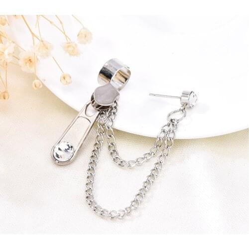 2021 New Style Fashion Super Cool Hip Hop Handsome Girl Zipper Chain Ear Clip Punk Temperament Stud Earrings A Pair of Gifts