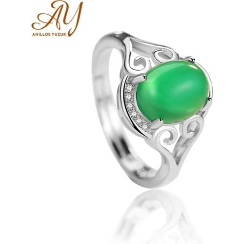 Anillos Yuzuk New Fine Natural Agate Ring 925 Sterling Silver Engagement Gemstone Ring Silver Chalcedony Ring For Women Jewelry