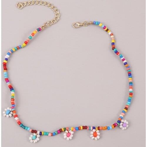 Boho Handmade Beaded Flower Pendant Multicolor Glass Bead Necklace For Women Beach Style Bohemian Fashion Party Necklace Jewelry