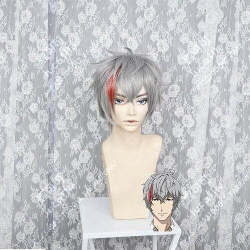 Anime Phantom in the Twilight Luke Bowen Cosplay Wig Short Gray Red Mix Synthetic Hair Wig + Wig Cap