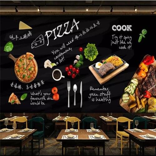 Custom wallpaper black hand-painted Italian pizza shop Western restaurant background wall high-grade wall cloth