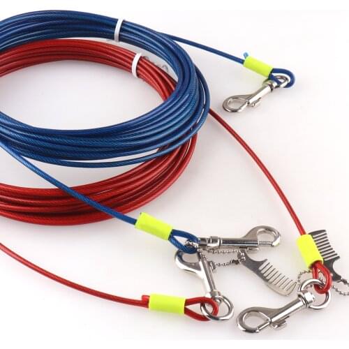 Steel Wire Pet Leashes For Dogs 2 Colors Blue/Red Anti Bite Tie Out Cable Outdoor Lead Belt Dog DoubleLeash 25ft Reflective Tape