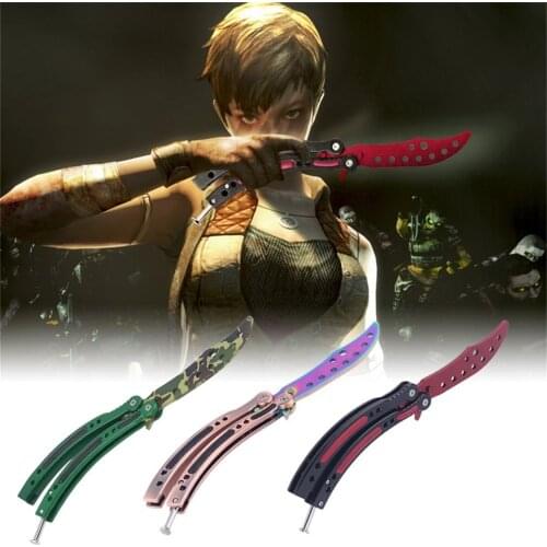 Practice Folding Metal Butterfly Style Tactical Combat Trainer Knife Trainer Game Knife Dull BladeTool With Sheath