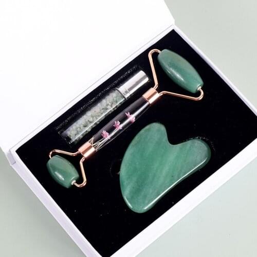 Facial Roller Gua Sha Tool Chip Stone Bottle 3 PCS/Set Face Care Massager Natural Aventurine Anti Wrinkle Cellulite Neck Massage