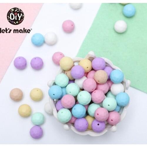 LetS Make Silicone Teether Multi-Faceted Beads 100Pcs 15Mm Diy Teething Necklace Teething Beads Pacifier Clip Made Baby Teether