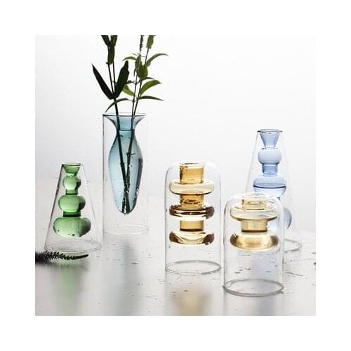 Moderne Einfache Farbe Glas Kreative Doppel Transparenten Vase Kunst Persönlichkeit Blume Ware Hause Zubehör Candle Making Decor