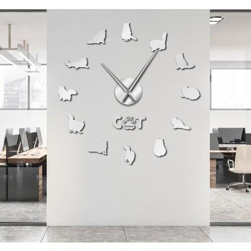 Contemporary Birman Cat 3D DIY Wall Clock Animals Long Hands Clock Watch Cat Lover Gift Acrylic Wall Stickers for Living Room