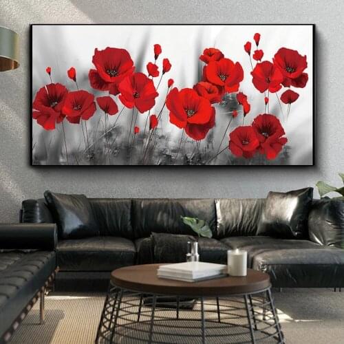 Modern Nordic decoration illustration red poppy flower art watercolor poster and room decoration canvas painting