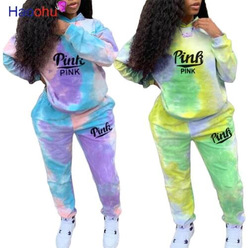 Tie Dye Autumn Winter 2 Piece Set Women Hoodies Pants Printed Sportswear Suits Thicken Warm Ladies Girls Hoodie Sets Tracksuits