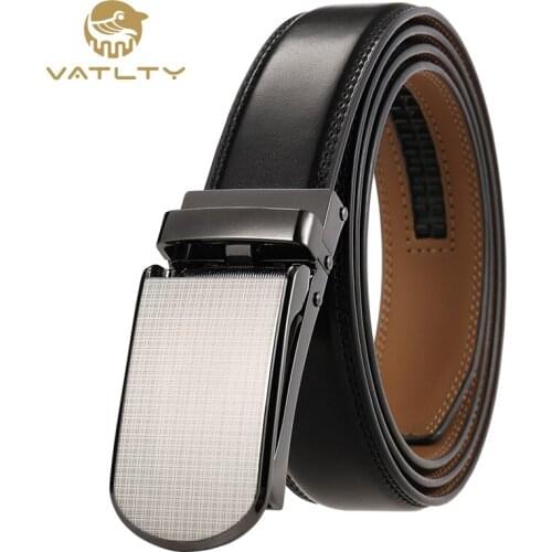 VATLTY Fashion 3.0cm Mens Genuine Leather Belt Hard Metal Automatic Buckle Natural Cowhide Mens Business Belt Suit Belt For Men