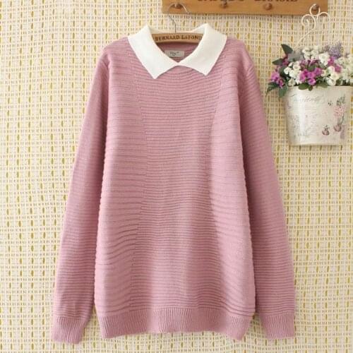 Plus Size Black Grey Pink Womens Knitted Pullover False Two Pieces Sweaters Autumn Winter Outwear