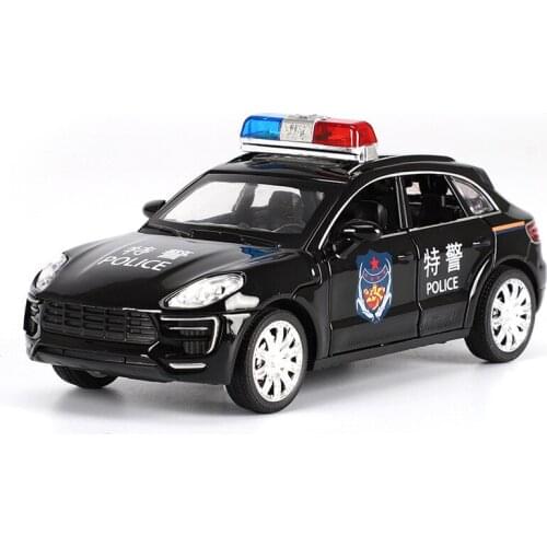 1:32 Porsche Police Car Alloy Die Cast Vehicles Pull-back with Lights Sounding Function Doors Openable Collections