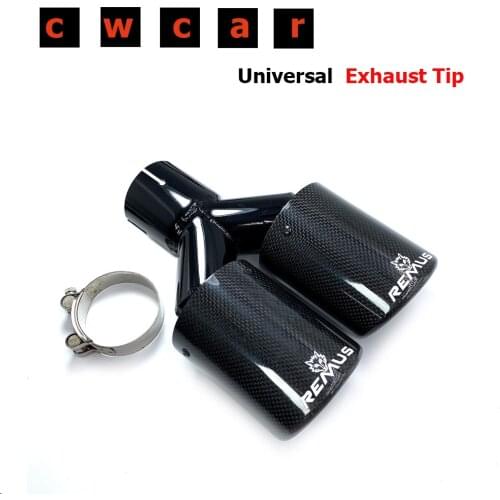 1Pcs Car Modification Universal Dual Glossy Black Automobile Remus Logo Exhaust Pipe Muffler Pipe Carbon Fiber Exhaust Tip
