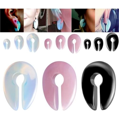 1PC Keyhole Pink Black Opal Stone Ear Weight Hanger Ear Stretcher Expander Earring Gauges Ear Plug Tunnel Piercing Body Jewelry